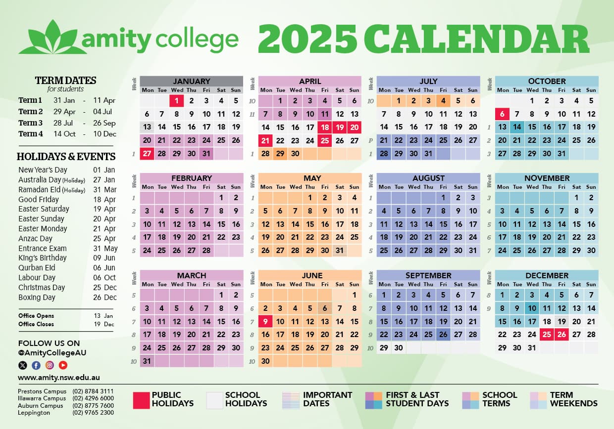 Amity calendar 2025